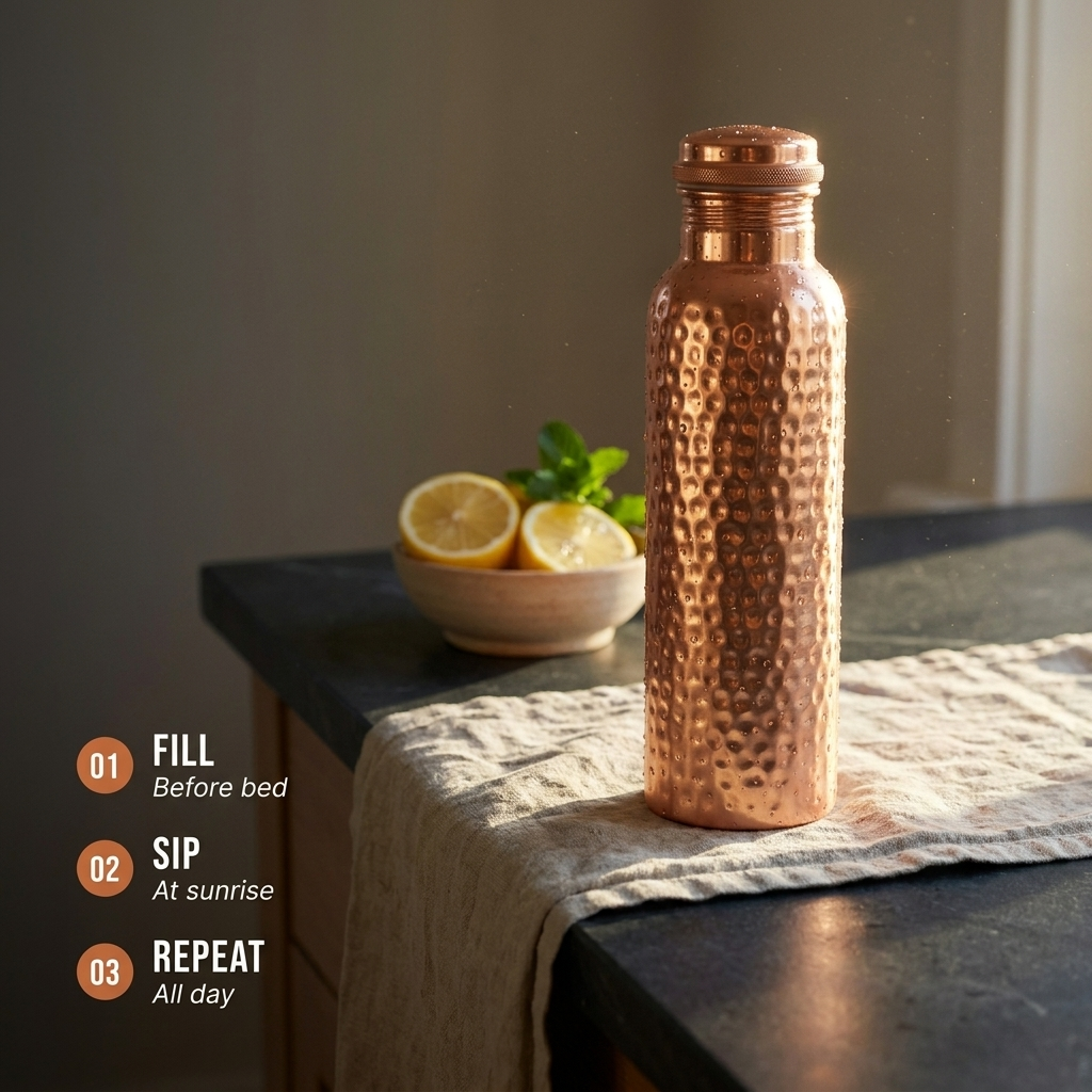 Ayurvedic Hand-Hammered Pure Copper Bottle