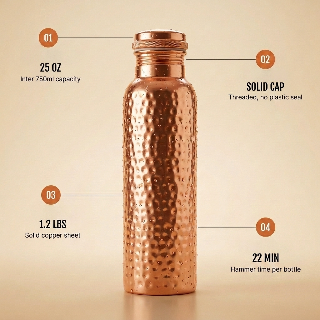 Ayurvedic Hand-Hammered Pure Copper Bottle